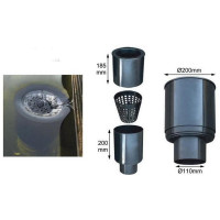 Floating skimmer with a diameter of approx. 200mm and a 110mm pipe
connection at the bottom side. Comes with basket, can be used without
basket.